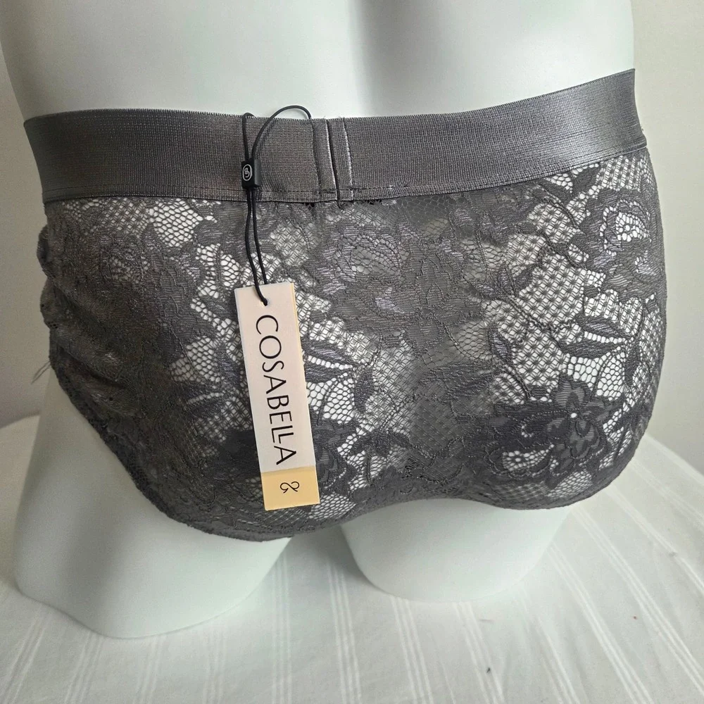Cosabella Never Say Never Mens Lace Brief Charcoal Grey Floral Underwear NEW